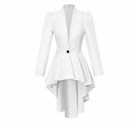Eauptffy Women's Steampunk Victorian Jacket Coat Medieval Vintage Gothic Tailcoat Renaissance Pirate Coat Halloween Punk Clothing Baroque Costume Long Sleeve Tuxedo Shirt, O White, S