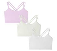 EAUR 3 Pcs Girls Padded Crop Top Bra Crisscrossed Shoulder Straps Training Bra Cotton for Teenager Comfortable Sports Fixed Padded Bra B-Color 10-12Y