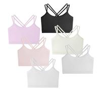 EAUR 6 Pieces Sports Bra for Girls Cotton Training Bra with Thin Straps Comfortable Crop Bra for Teenage Soft Seamless Bra with Pads C-Color 8-10Y