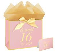 Eaureum Sweet 16 Birthday Gift Bag for Girls, Pink 16th Birthday Gift Bag Party Decorations for 16 years old Girls Daughter Granddaughter Friends