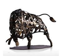 EAUSO Metal Sculpture,Metal Weaving Cattle Red Iron Sculpture Abstract Figurine Modern Art Home Decor Animal Craft Gift Red (Color : Coffee)