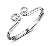 EaUso Silver Bracelet, Sterling Silver Bangle, Vintage Myth Monkey King'S Hoop Curse Carved Ethnic Cuff Bangle, Adjustable Open Amulet Bracelet, Eternity Jewelry, Silver