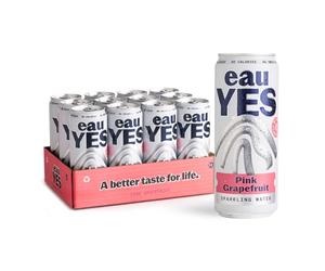 eauYES - Sparkling Mineral Water with a hint of Pink Grapefruit (12 x 330ml), All Natural, Zero Sugar, Zero Calories & Zero Sweeteners, Vegan & Keto Friendly, Eco-Friendly Brand