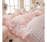 EAVD French Style Garden Pink Floral Comforter Set Twin XL Girls Fluffy Soft Microfiber Chic Shabby Floral Bedding Set with 2 Pillowcases Fresh Botanical Ruffled Comforter Set for All-Season