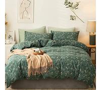 EAVD Vintage Style Garden Green Floral Duvet Cover King Soft Jersey Knit Cotton Aesthetic Floral Bedding Set Chic Botanical Floral Green Duvet Cover with Zipper Closure