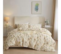 EAVD Yellow Botanical Floral Duvet Cover Queen Soft Cotton Reversible Floral Bedding Sets Full Aesthetic 1 Botanical Duvet Cover with 2 Pillowcases Chic Garden Flower Bedding Sets for Girls Women