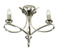 Eaves Semi Flush Ceiling Chandelier 3 Lamp Bright Nickel Curved Multi Arm Light
