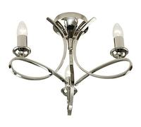 Eaves | Semi-Flush Ceiling Light - Polished Nickel Sweeping Curved Arms - 3X Lamp Bulb Holder Wedding Chandelier - Opulent Traditional Candelabra - 420mm Diameter - Dimmable & LED Compatible