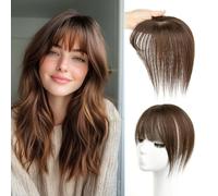 EAVFEFE Hair Toppers for Women Human Hair 10 Inch Dark Brown # with Bangs 360° 3D Full Coverage 2 Clips Secure Hold Human Hair Topper for Women with Thinning Hair (10 inch, #2)