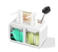 Eavida Kitchen Sink Set, 4-in-1 Soap Dispenser - White, Plastic, Glossy Finish - Hand & Dish Soap, Sponge & Brush Holder