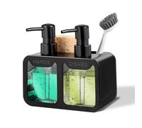 Eavida Kitchen Soap Dispenser Set, with Hand and Dish Soap, Sponge Caddy and Brush Holder 4-in-1 Kitchen Dual Soap Dispenser Set for Kitchen Sink, Bathroom (Black)