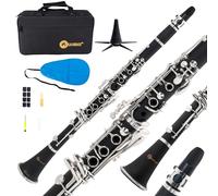Eavnbaek Bb Clarinet for Beginners, Bb Nickel-plated 17 Keys Clarinet for Students, Professionals and School Bands, with Hard Foam Case Barrels*2 Pads*8 Stand Cleaning Kit and White Gloves (Black)