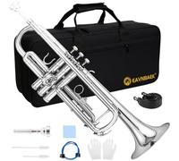 Eavnbaek Bb Standard Trumpet Set for Beginner or Advanced Student, Brass Student Trumpet Instrument with Hard Case, Cleaning Kit, 7C Mouthpiece and Gloves (Nickel)