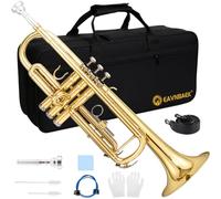 Eavnbaek Bb Standard Trumpet Set for Beginner or Advanced Student, Brass Student Trumpet Instrument with Hard Case, Cleaning Kit, 7C Mouthpiece and Gloves (Gold)