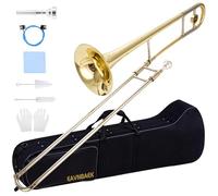 Eavnbaek Bb Tenor Slide Trombone, B Flat Brass Plated Trombone Instrument for Student Beginners with Hard Case Whit Gloves and Mouthpiece (Gold)