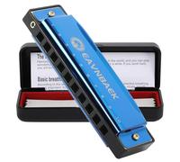 Eavnbaek Blues Harmonica Mouth Organ 10 Holes C Key 20 Tones Harp For Kids Adult Student Beginners Professionals, with Hard Case and Cloth (Blue)