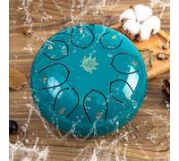 Eavnbaek Rain Chime Drum - 8 Note 6 Inch Rain Drum for Outside Garden, with Bag, Music Book, Drumsticks, Mallet Holder and Finger Paddles, Steel Tongue Drum for Gifts Yoga Education (Moss Blue)