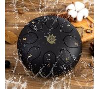 Eavnbaek Rain Chime Drum - 8 Note 6 Inch Rain Drum for Outside Garden, with Bag, Music Book, Drumsticks, Mallet Holder and Finger Paddles, Steel Tongue Drum for Gifts Yoga Education (Black)