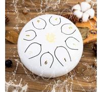 Eavnbaek Rain Chime Drum - 8 Note 6 Inch Rain Drum for Outside Garden, with Bag, Music Book, Drumsticks, Mallet Holder and Finger Paddles, Steel Tongue Drum for Gifts Yoga Education (White)