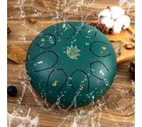 Eavnbaek Rain Chime Drum - 8 Note 6 Inch Rain Drum for Outside Garden, with Bag, Music Book, Drumsticks, Mallet Holder and Finger Paddles, Steel Tongue Drum for Gifts Yoga Education (Green)