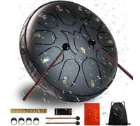 Eavnbaek Steel Tongue Drum - 11 Notes 6.5 Inch Steel Hand Drum with Bag, Music Book, Drumsticks, Mallet Holder and Finger Picks, Tongue Drum for Camping, Meditation or Yoga (Black)