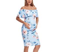 Eavoqinjiaf Maternity Dress Casual Off Shoulder Ruffle Sleeveless Bodycon Maternity Dresses for Baby Shower, Floral 6, M