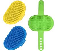 EAVUYIS Dog Grooming Brush, Pack of 3 Silicone Rubber Pet Bath Brushes with Adjustable Strap Handle Rubber Shower Brush Pet Shampoo Bath Brush Comb Puppy Massage Brush Fur Cleaning Brush