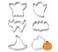 EAVUYIS Halloween Cookie Cutter Set, 6 Pieces Stainless Steel Cookie Cutters - Pumpkin, Ghost, Black Cat, Witch, Cookie Bat