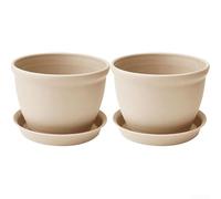 Eawfgtuw 2 Pack Round Plastic Plant Pots 15cm x 12cm Thickened Flower Pot Small Flower Containers for Indoor Outdoor Planters Beige Gray Red White(Beige + bottom)