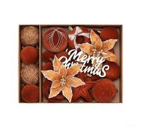 Eawfgtuw 38 Pcs Christmas Tree Ornaments Set with Flocking Flowers and Baubles, Shatterproof Plastic Decorations in Red, Green, White, Coffee and Camel(Camel)