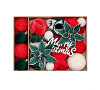 Eawfgtuw 38 Pcs Christmas Tree Ornaments Set with Flocking Flowers and Baubles, Shatterproof Plastic Decorations in Red, Green, White, Coffee and Camel(Red Green White)