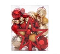 Eawfgtuw 50pcs Electroplated Christmas Tree Ornament Set with Assorted Baubles in Multiple Sizes and Finishes Plus Tree Top Star for Festive Holiday Decoration (Red and gold)