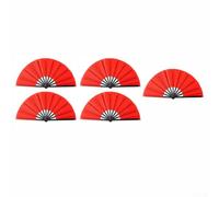 Eawfgtuw 5pcs Large 13-Inch Folding Dance Fans Set, Plastic and Fabric Handheld Fans for Weddings Parties Outdoor Events Stage Performance, Portable Cool (Red)