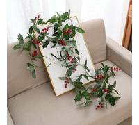Eawfgtuw Artificial Berry Holly Christmas Garland 2M Red Green Festive Decoration Winter Holiday Party Ornament Indoor Outdoor Home Decor Plastic Silk Leaves Foam Fruit