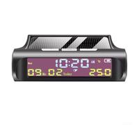 Eawfgtuw Car Digital Thermometer LCD Clock, Solar Powered, Multifunctional Car Clock With Temperature Display
