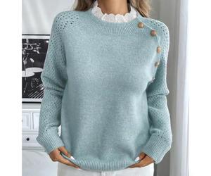 Eawfgtuw Casual Long Sleeve for top Women Pink Green Solid Color Casual | Soft viscose blend, lace round neck, diagonal button detail, pink green options, casual daily wear