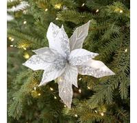Eawfgtuw Christmas Glitter Poinsettia Tree Ornaments Pack of 6-22cm Festive Artificial Flowers Festive Flower Decorations for Holiday Decoration in Gold Silver (Silver)