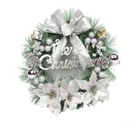 Eawfgtuw Christmas Wreath 30cm Front Door Decoration with Bow Flowers Ornaments Plastic Indoor Outdoor Use for Holiday Party Wedding Fireplace Wall(silver)