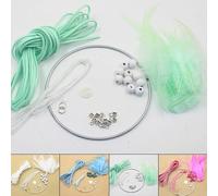 Eawfgtuw DIY Dreamcatcher Accessories Kit with Crochet Feathers, Wooden Beads and Rope for Handmade Hanging Decoration, White and Pink/Green/Blue, Wall or Bedroom Orname（White