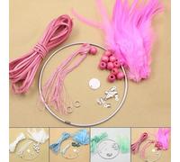 Eawfgtuw DIY Dreamcatcher Accessories Kit with Crochet Feathers, Wooden Beads and Rope for Handmade Hanging Decoration, White and Pink/Green/Blue, Wall or Bedroom Orname（Pink