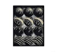 Eawfgtuw Flocked Velvet Christmas Tree Ball Ornaments Set, 12pcs 8cm, 4 Patterns Christmas Baubles for Holiday Decorations and Festive Home or Party (Black)
