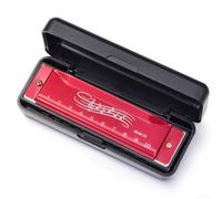 Eawfgtuw For 10 Hole Harmonica for Key of C, Blues Mouth Organ Beginner Instrument with Numbered Notes, Compact Size for Kids & Students, ABS+Metal(Red)