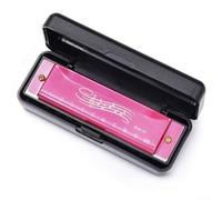 Eawfgtuw For 10 Hole Harmonica for Key of C, Blues Mouth Organ Beginner Instrument with Numbered Notes, Compact Size for Kids & Students, ABS+Metal(Pink)
