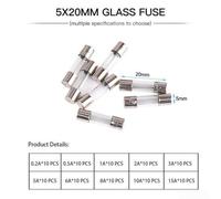 Eawfgtuw For 100pcs 5x20mm Quick Blow Glass Fuses Fast-Acting Assorted Kit with 10 Ampere Ratings (0.2A-20A) for Household Appliances, Electronics and Automotive
