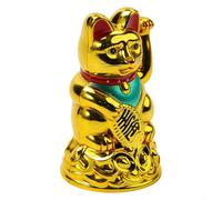 Eawfgtuw For Chinese Lucky Cat, Maneki Neko Waving Left Paw with Gold Ingot, 6.5 Inch Electric Beckoning Cat for Home Office Car Decor, Golden Fortune(4.5inch gold)