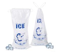 Eawfgtuw for Ice Bag 20lbs Large Capacity Heavy-Duty Clear PE Disposable Ice Storage Sack with Drawstring Closure for Cubes Transport and Outdoor(C)
