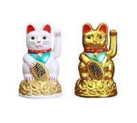 Eawfgtuw Golden Chinese Lucky Waving Cat Maneki Neko Figurine with Beckoning Left Paw and Gold Ingot, Feng Shui Fortune Decor Statue for Home, Office or Shop Entrance, B(4.5inch white)