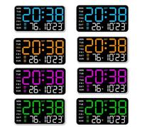 Eawfgtuw LED Digital Wall Clock with Date and Week Display, Tabletop or Wall-Mounted Alarm Clock with Voice Control, 5-Level Brightness, DST Adjustment, USB（G