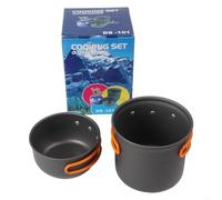 Eawfgtuw Lightweight Camping Cookware Set with Non-Stick Anodized Aluminum Pot and Pan, Compact Backpacking Cooking Gear for Hiking, Picnic, Outdoor Adventures, Green Handle(Orange handle)