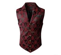 Eawfgtuw Men's Retro Waistcoat Single Breasted for slim Fit Vest Red Silver | Polyester material V-neck sleeveless Decorative pattern Suitable for spring and autumn weddings and business
